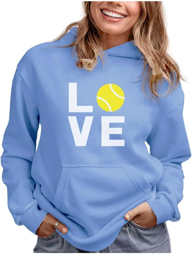 Love Tennis Hoodie Tennis Gift Idea for Players Coaches & Fans Sporty Hoodies for Women & Teen Girls