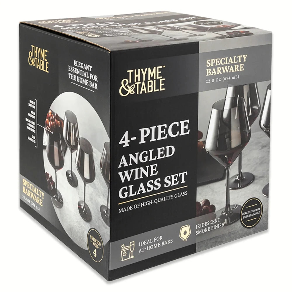 23 Fl Oz 4-Pack Angled Wine Glass Set, Smoke Finish