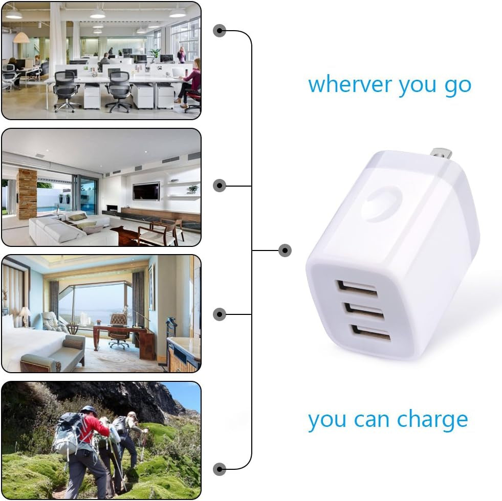 USB Wall Charger, 2Pack Wall Plug 3-Port USB Charging Station 3.1A Power Adapter Multi Port Quick Charger Block Cube for Iphone 16 15 14 13 12 11 Pro XS MAX 8 Plus, Ipad, Samsung Galaxy S24 S23