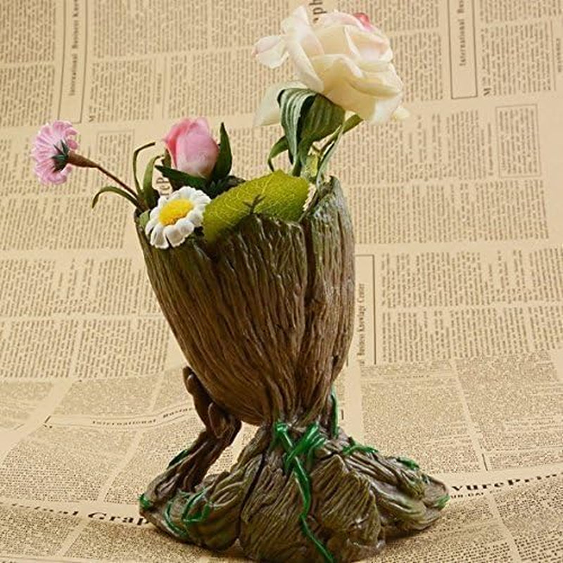 Baby Groot Pen Pot Tree Man Pens Holder or Flower Pot with Drainage Hole Perfect for a Tiny Succulents Plants 6" (Grayish Brown)