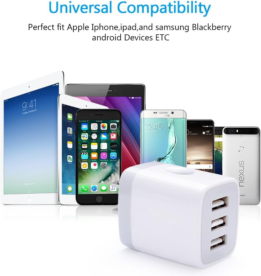 USB Wall Charger, 2Pack Wall Plug 3-Port USB Charging Station 3.1A Power Adapter Multi Port Quick Charger Block Cube for Iphone 16 15 14 13 12 11 Pro XS MAX 8 Plus, Ipad, Samsung Galaxy S24 S23