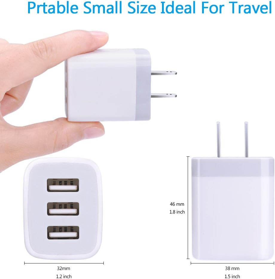 USB Wall Charger, 2Pack Wall Plug 3-Port USB Charging Station 3.1A Power Adapter Multi Port Quick Charger Block Cube for Iphone 16 15 14 13 12 11 Pro XS MAX 8 Plus, Ipad, Samsung Galaxy S24 S23