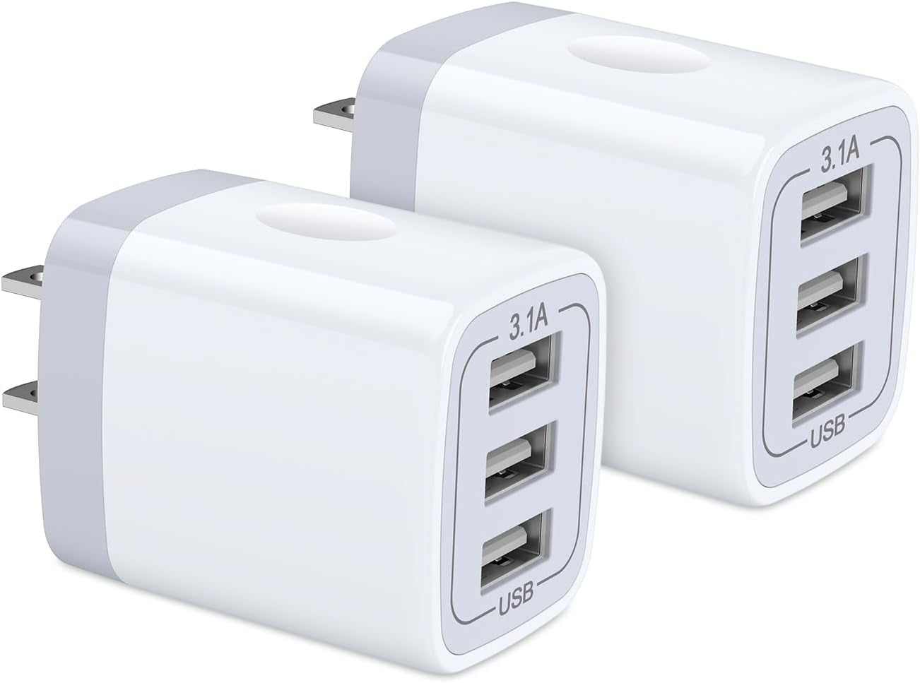 USB Wall Charger, 2Pack Wall Plug 3-Port USB Charging Station 3.1A Power Adapter Multi Port Quick Charger Block Cube for Iphone 16 15 14 13 12 11 Pro XS MAX 8 Plus, Ipad, Samsung Galaxy S24 S23
