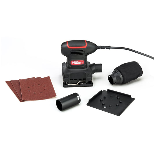 2 Amp Corded 1/4 Sheet Palm Sander with Dust Bag, Vacuum Hose Adapter, Punch Plate & 3 Sanding Sheets, New Condition